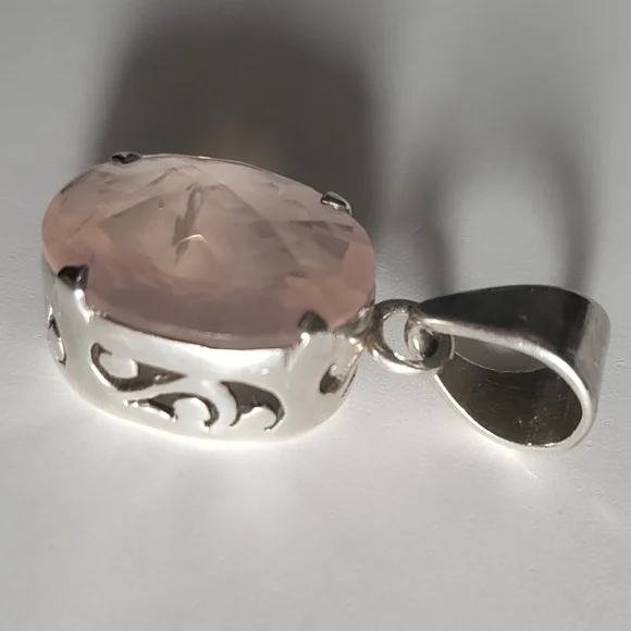 Sterling Platform Rose Quartz Pendant - .925 Sterling Silver - Picture 3 of 16